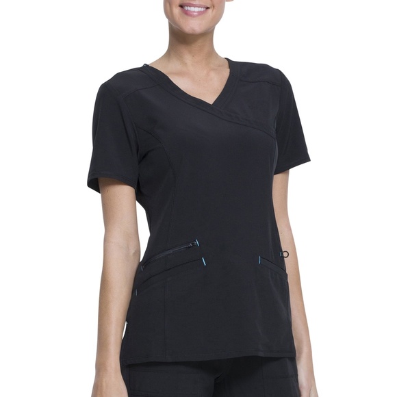 Scrubstar Women's Fashion Premium Performance Mock Wrap Black Scrub Top M - Picture 2 of 10